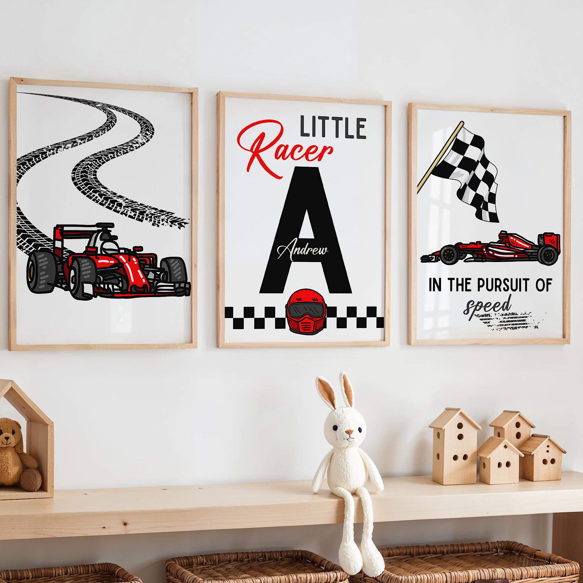 Baby Nursery Posters - Custom Name Racing Car Nursery Prints