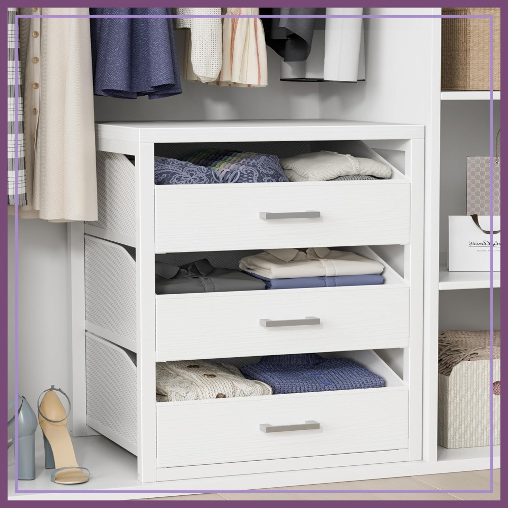 Drawer Dresser White - 3 Drawer Fabric Dresser for Closet