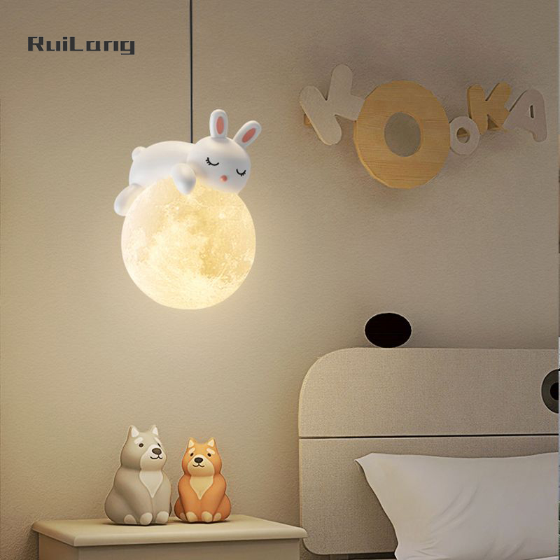 Baby Nursery Knobs - Cartoon Rabbit Moon Chandelier Kids Room