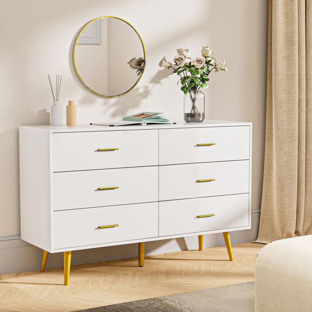 Drawer Dresser White - White Dresser for Bedroom, 6 Drawer