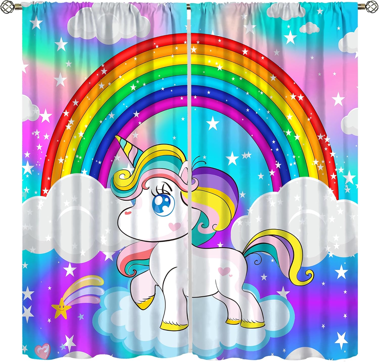 Baby Nursery Youtube - Unicorn Curtains, Fantasy Clouds Starry Rainbow