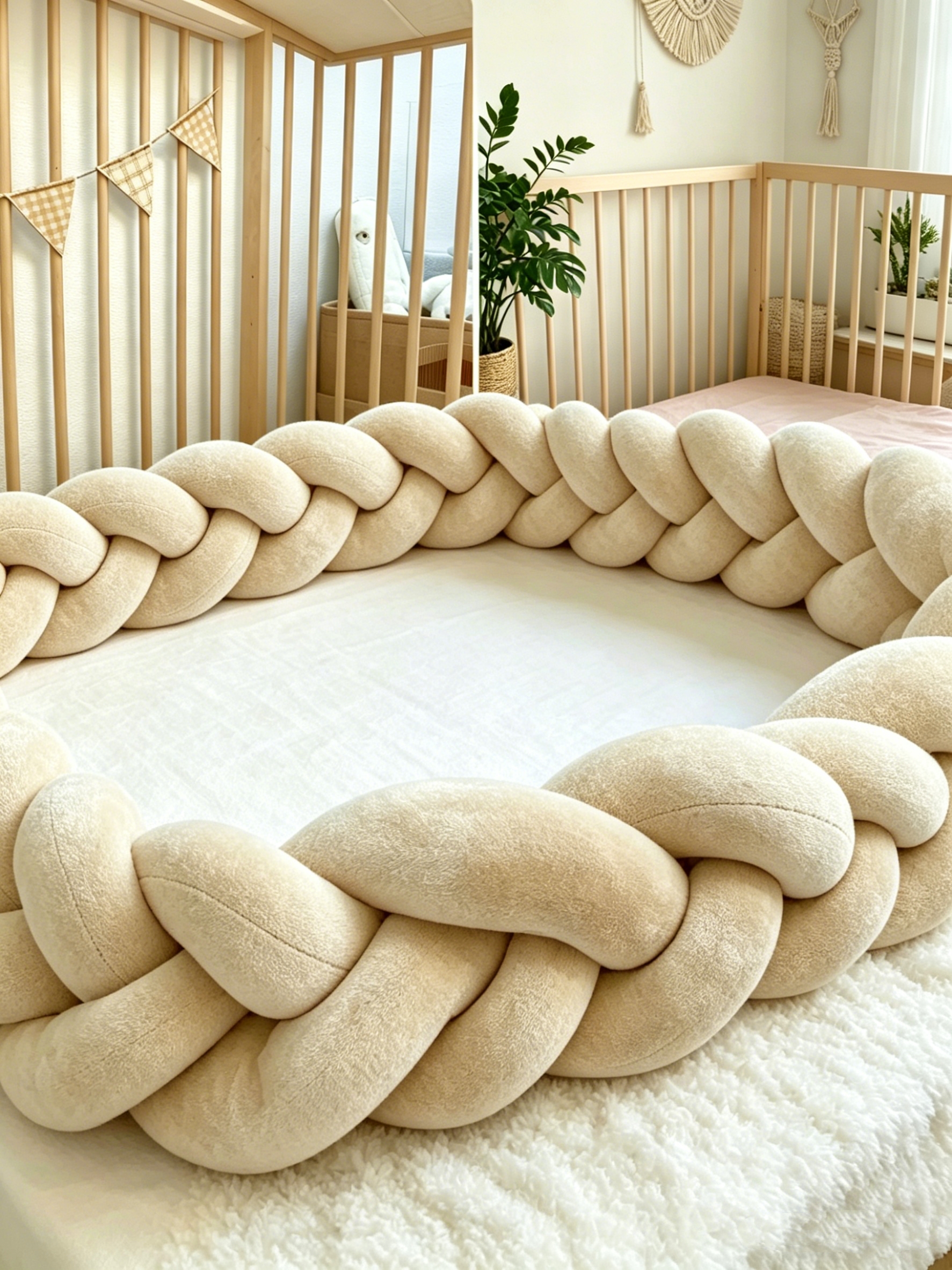 Baby Nursery Cushion - Boho Braided Crib Bumper Pillow, Handmade