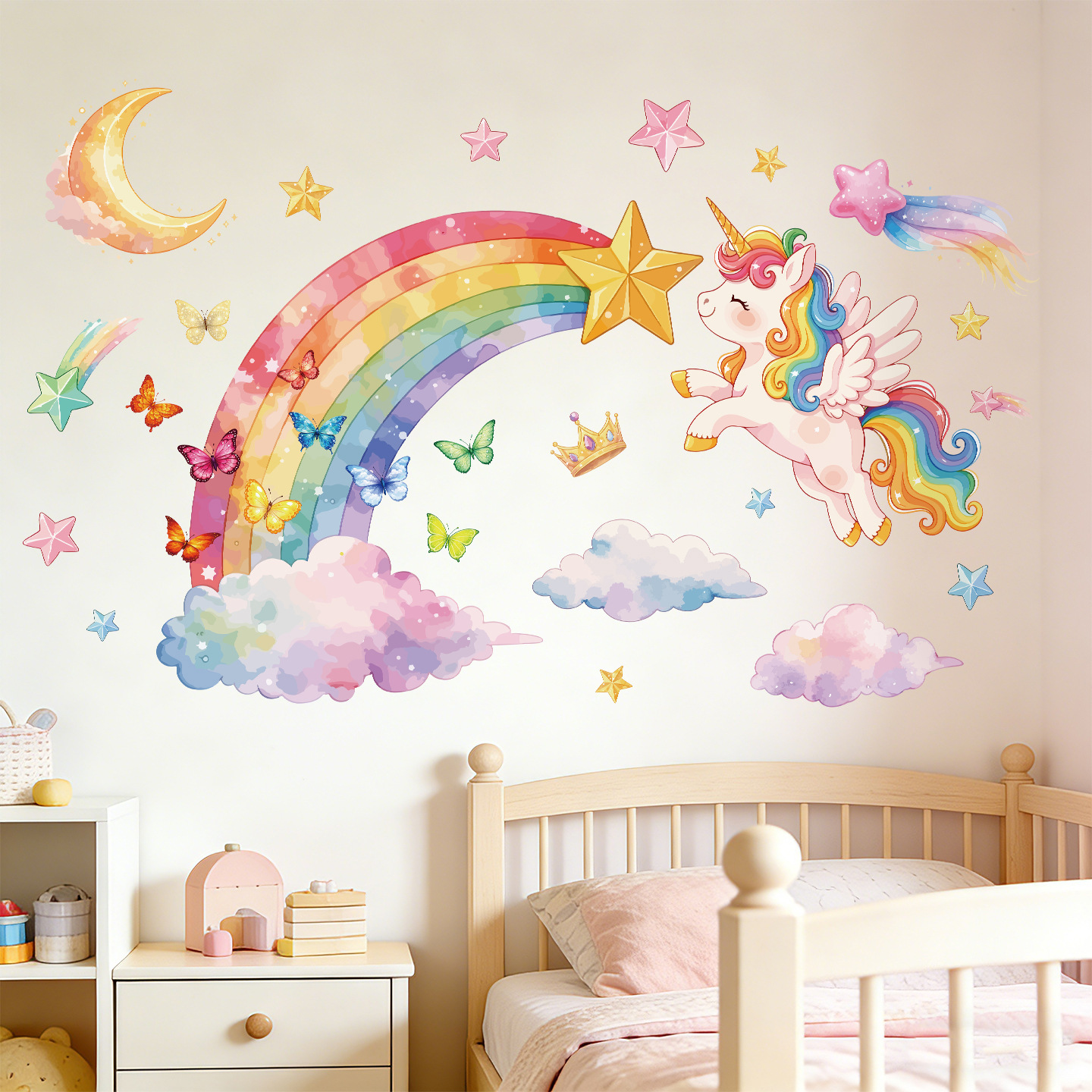 Baby Nursery Wall Stickers - Unicorn Rainbow Butterfly Wall Stickers For