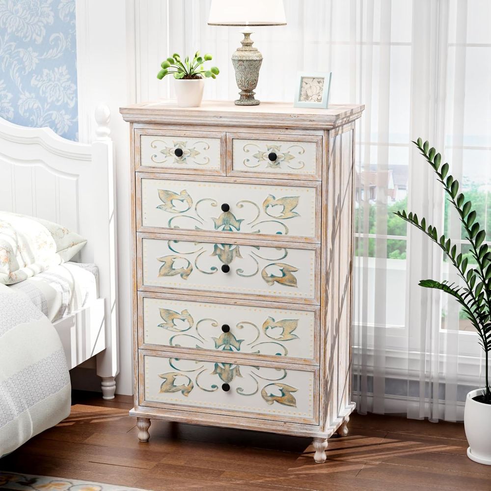 Drawer Dresser White - Tall Wooden Dresser with Drawers and