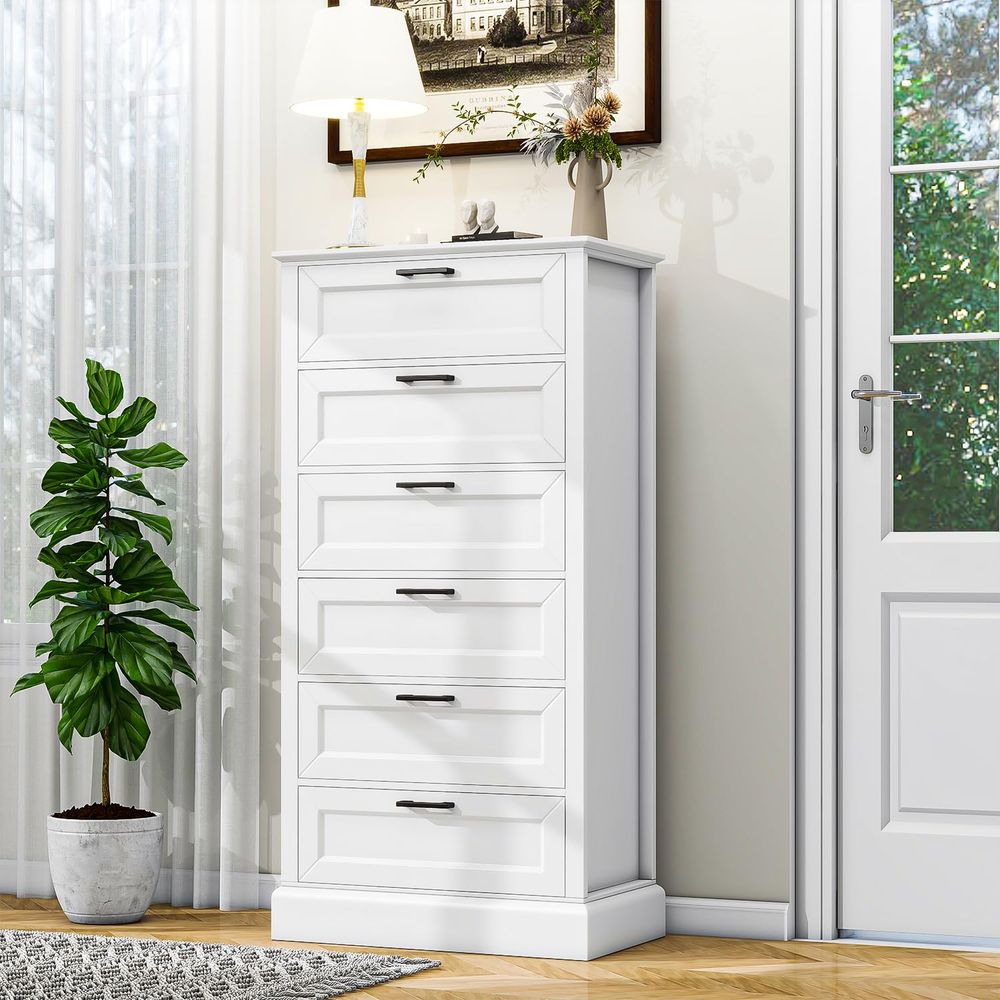 Drawer Dresser White - Tall White 6 Drawer Dresser, Wood