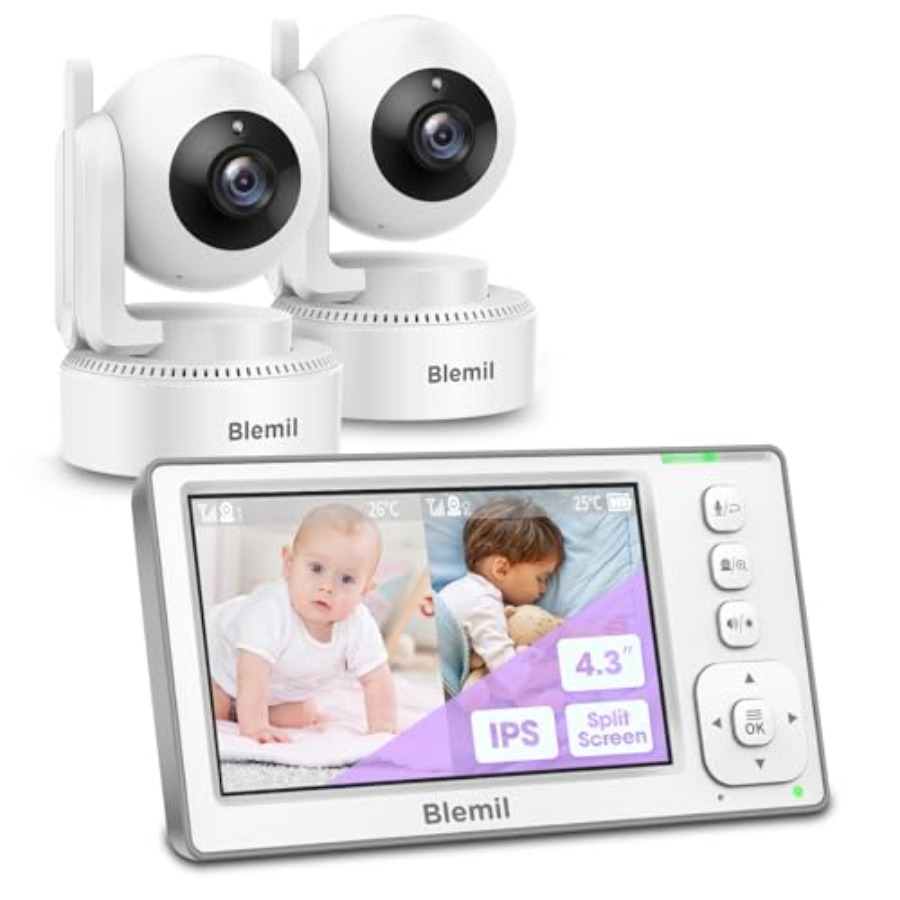 Baby Monitor Split Screen - 2-Camera 4.3'' IPS Split-Screen Baby Monitor