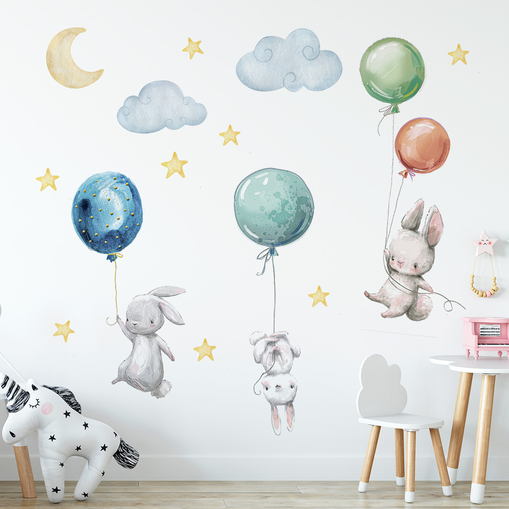 Baby Nursery Posters - Cute Lovely Flying Rabbits Wall Stickers