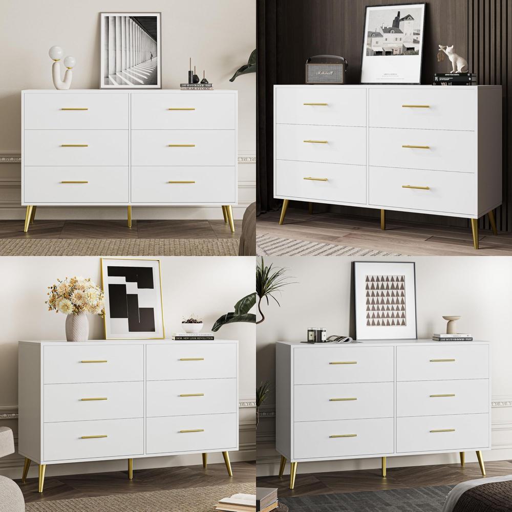 Drawer Dresser White - 6-Drawer White Dresser with Gold Metal