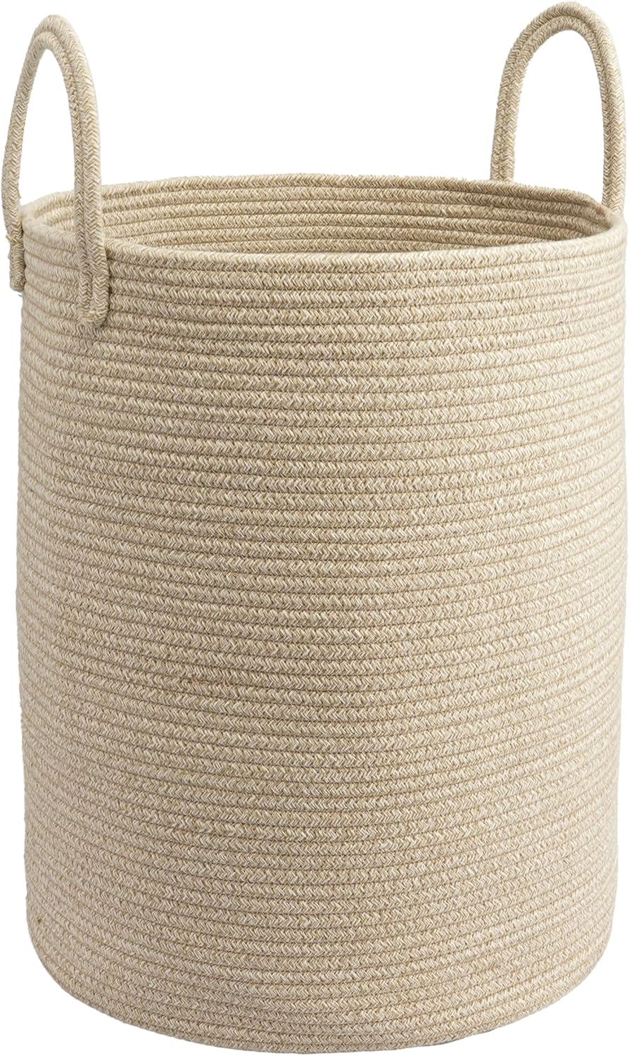 Baby Nursery Laundry Basket - Woven Cotton Rope Laundry basket-15”X20” Laundry