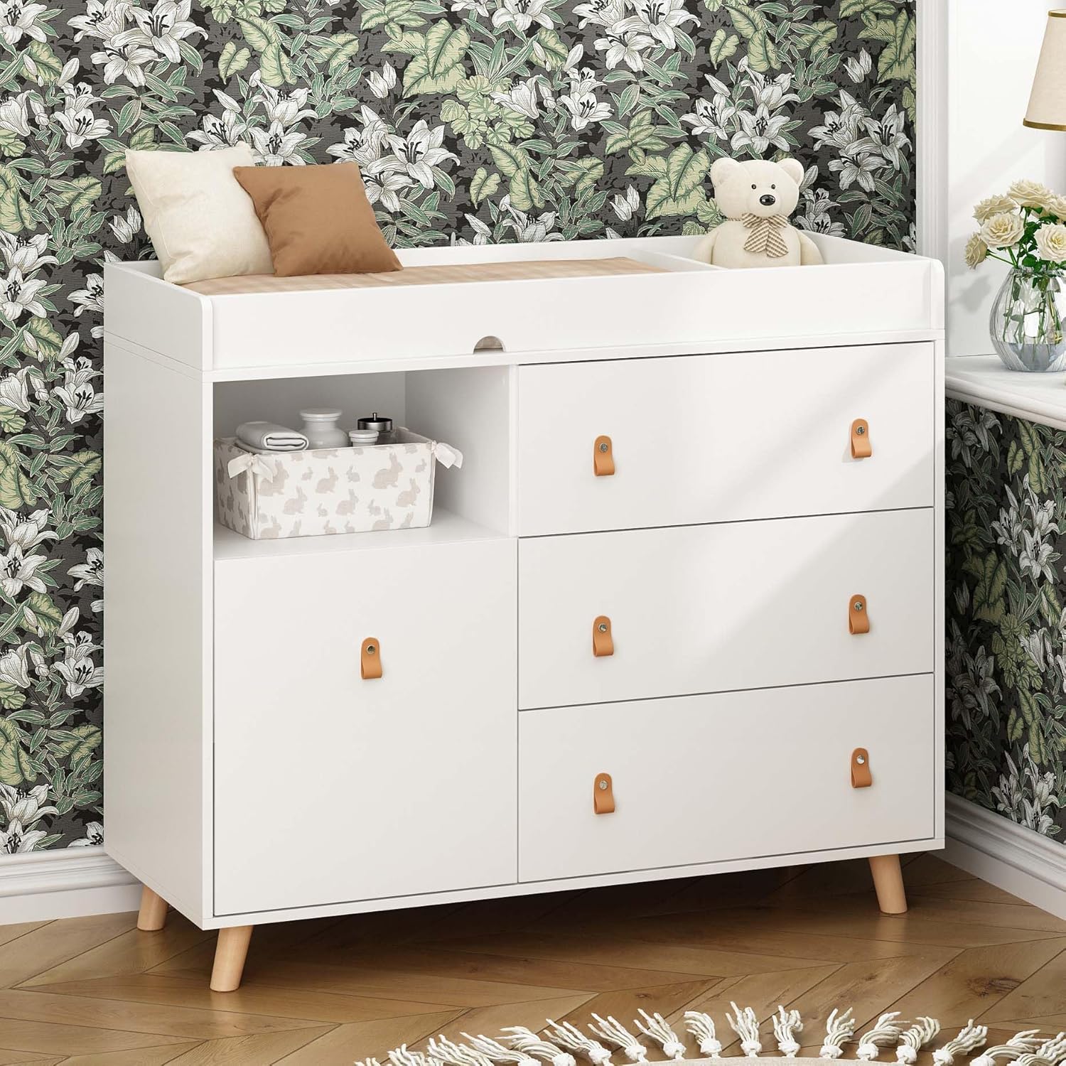 Baby Nursery Laundry Basket - Baby Dresser Changing Table with Drawers