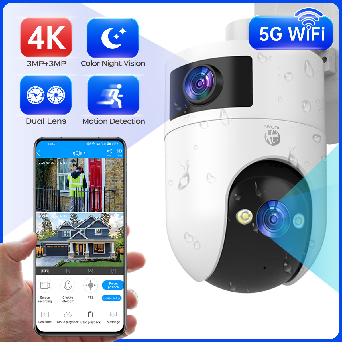 Baby Monitor Split Screen - 4K PTZ IP Camera Outdoor Waterproof