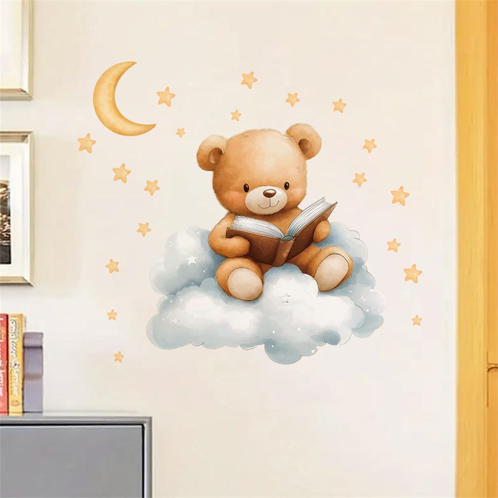 Cute Bear Moon Star Wall Stick - огляд і ціна Baby Nursery Wallpaper Girl