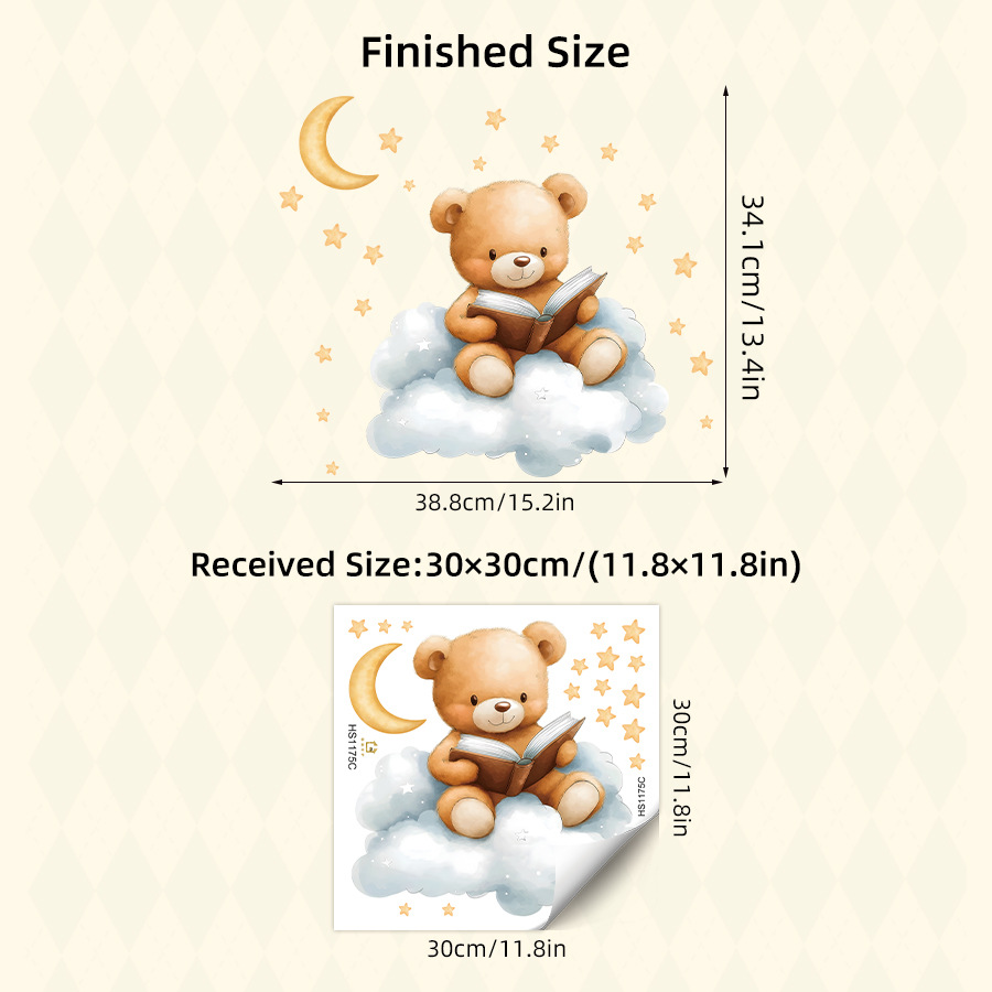 Cute Bear Moon Star Wall Stick - огляд і ціна Baby Nursery Wallpaper Girl