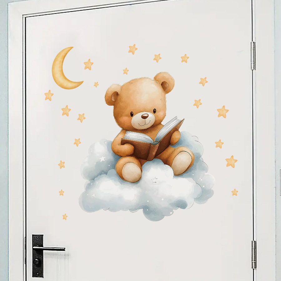 Cute Bear Moon Star Wall Stick - огляд і ціна Baby Nursery Wallpaper Girl