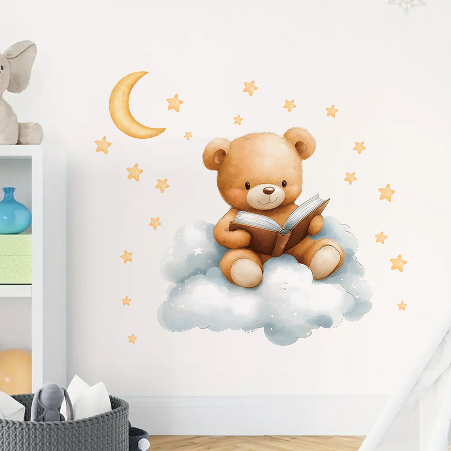 Cute Bear Moon Star Wall Stick - огляд і ціна Baby Nursery Wallpaper Girl