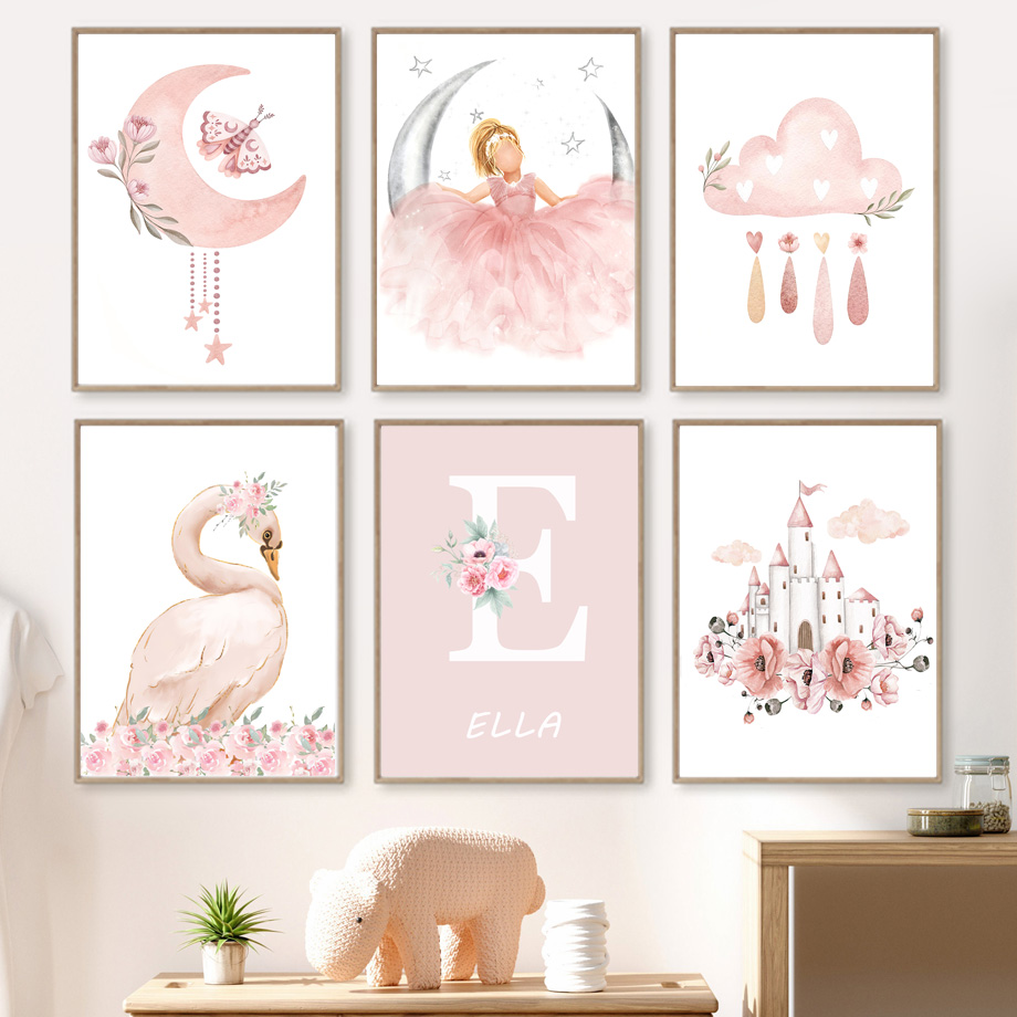 Pink Angel Girl Sun Moon Cloud - огляд і ціна Baby Nursery Posters