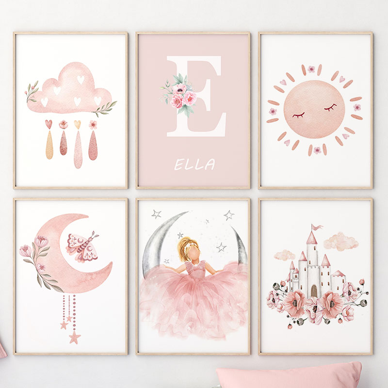 Pink Angel Girl Sun Moon Cloud - огляд і ціна Baby Nursery Posters