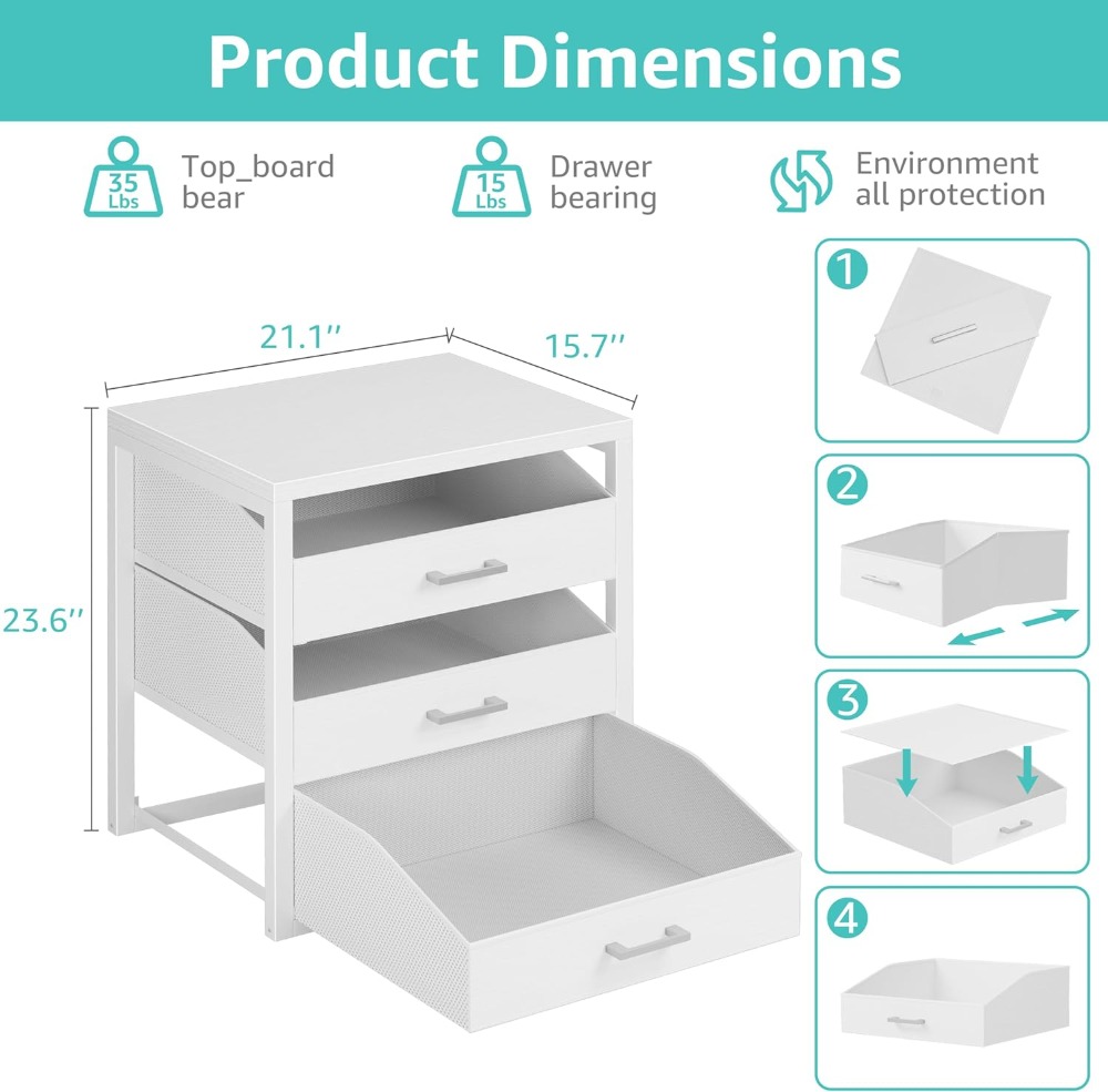 3 Drawer Fabric Dresser for Cl - огляд і ціна Drawer Dresser White