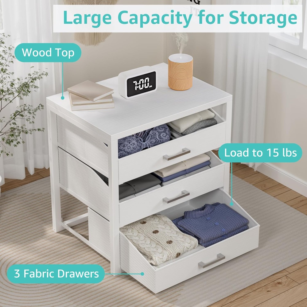 3 Drawer Fabric Dresser for Cl - огляд і ціна Drawer Dresser White