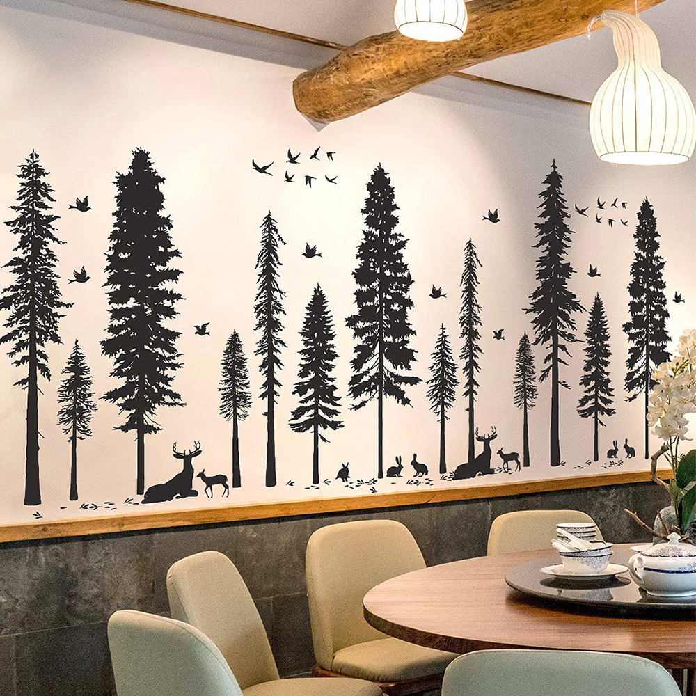 Large Pine Tree Bird Deer Wall - огляд і ціна Baby Nursery Tree