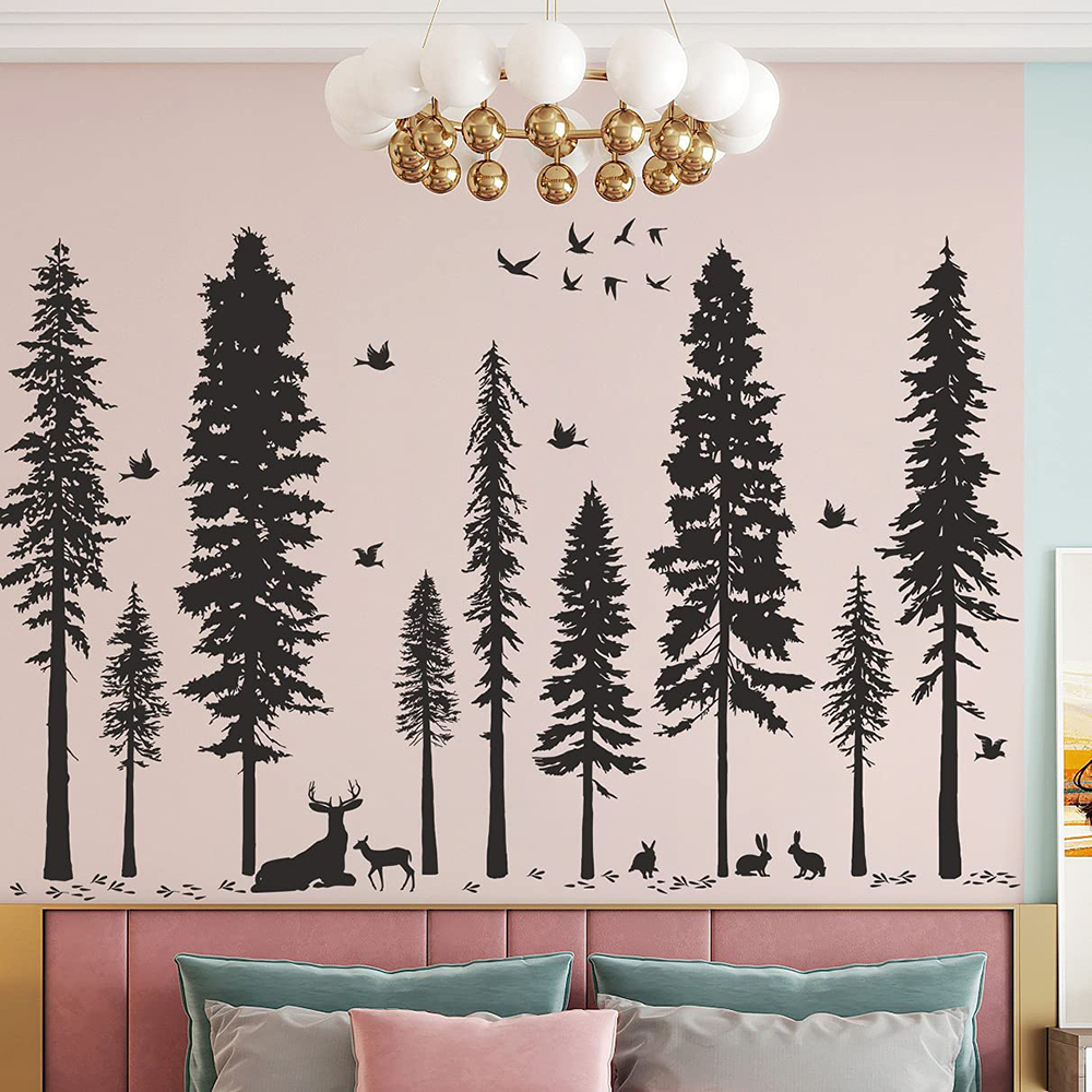 Large Pine Tree Bird Deer Wall - огляд і ціна Baby Nursery Tree