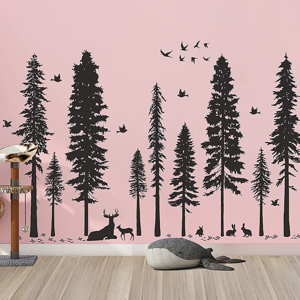Large Pine Tree Bird Deer Wall - огляд і ціна Baby Nursery Tree