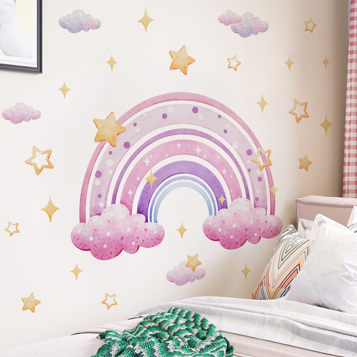 Colorful Rainbow Stars Cloud W - огляд і ціна Baby Nursery Wall Stickers