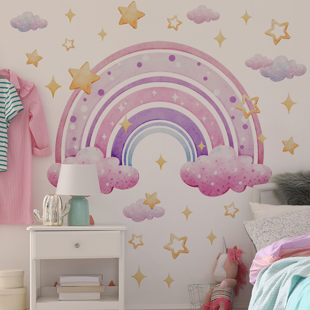 Colorful Rainbow Stars Cloud W - огляд і ціна Baby Nursery Wall Stickers