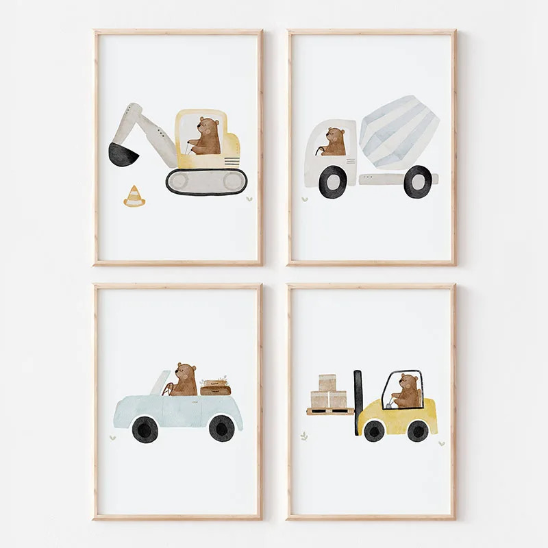 Cute Boho Bear Crane Excavator - огляд і ціна Baby Nursery Posters