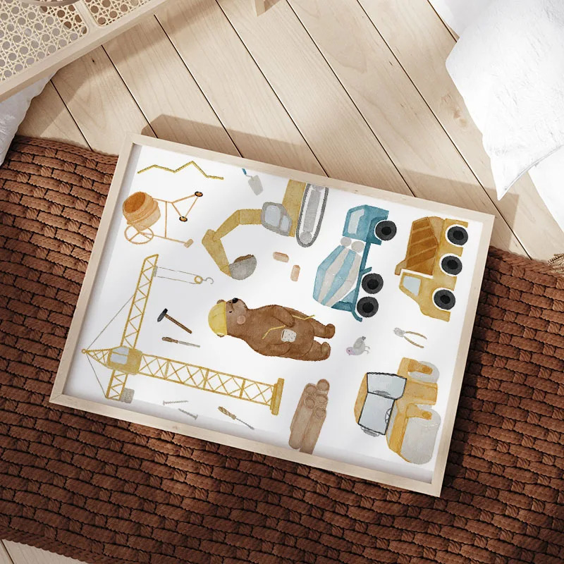 Cute Boho Bear Crane Excavator - огляд і ціна Baby Nursery Posters