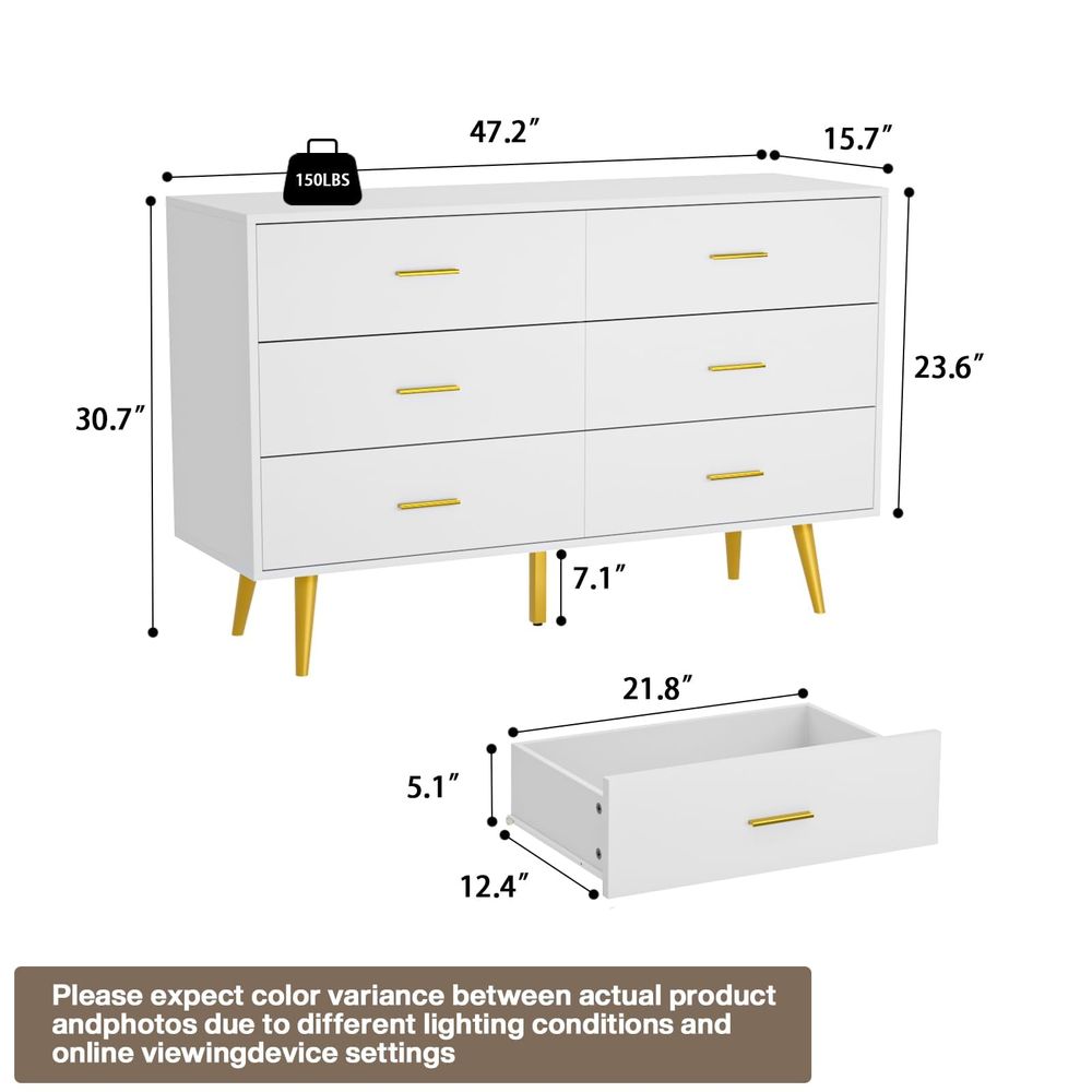 White Dresser for Bedroom, 6 D - огляд і ціна Drawer Dresser White