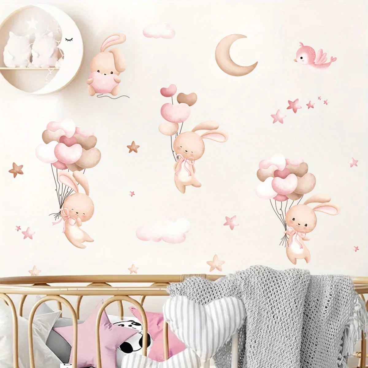 Cute Rabbit Balloon Wall Stick - огляд і ціна Baby Nursery Wallpaper Girl