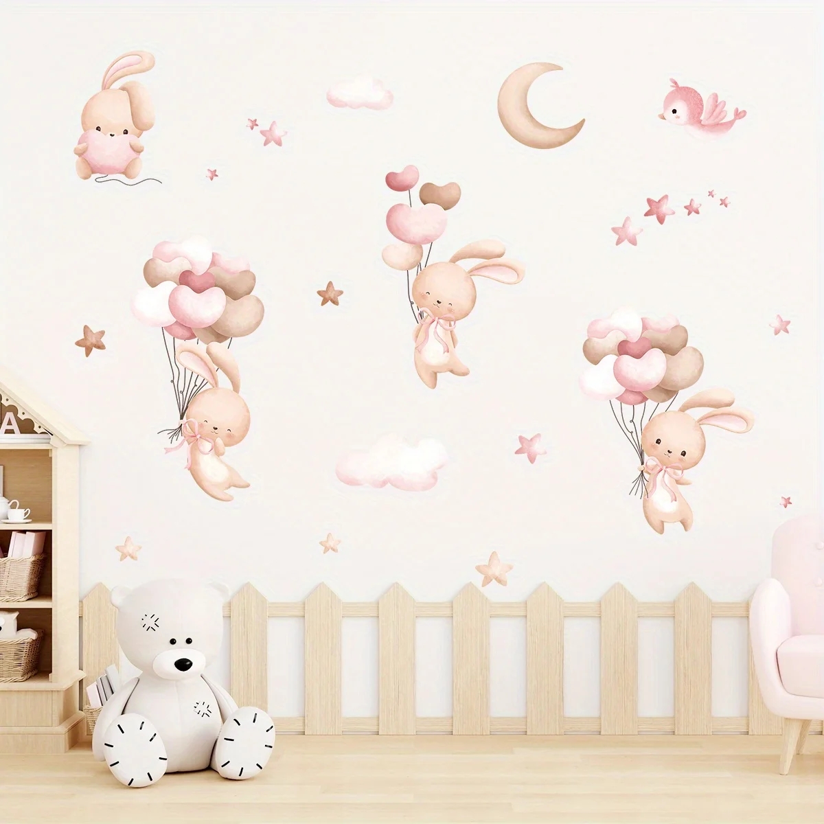 Cute Rabbit Balloon Wall Stick - огляд і ціна Baby Nursery Wallpaper Girl