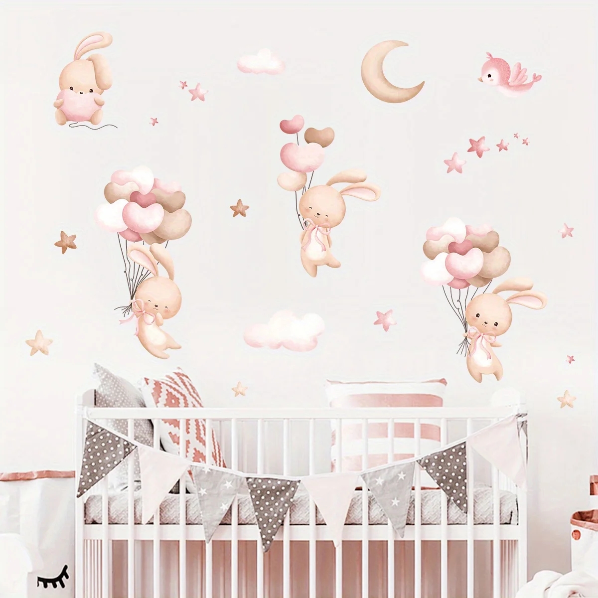 Cute Rabbit Balloon Wall Stick - огляд і ціна Baby Nursery Wallpaper Girl