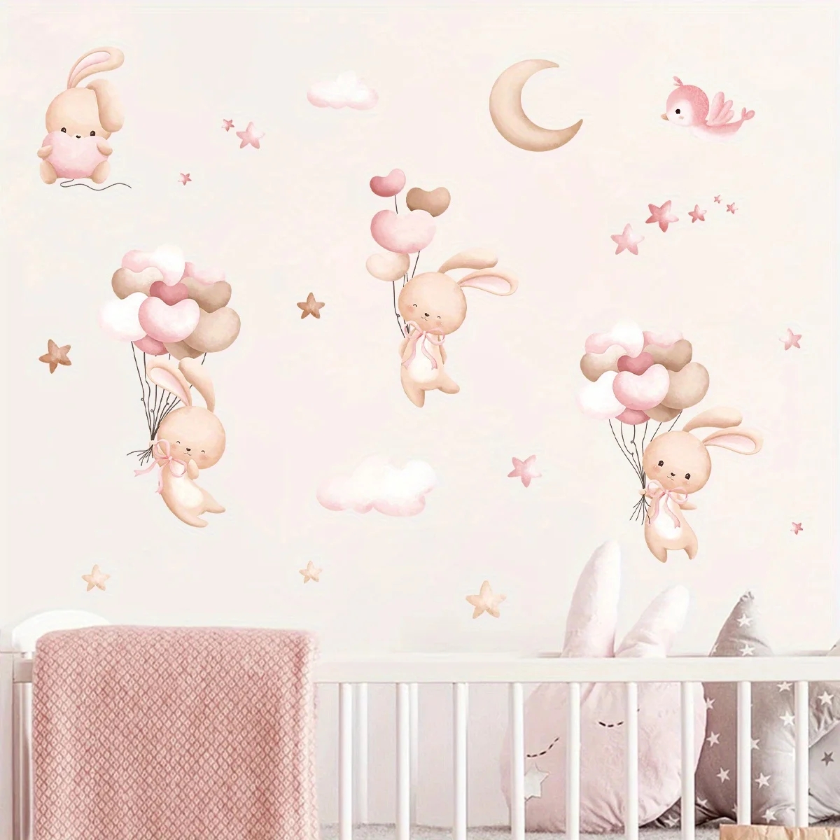 Cute Rabbit Balloon Wall Stick - огляд і ціна Baby Nursery Wallpaper Girl