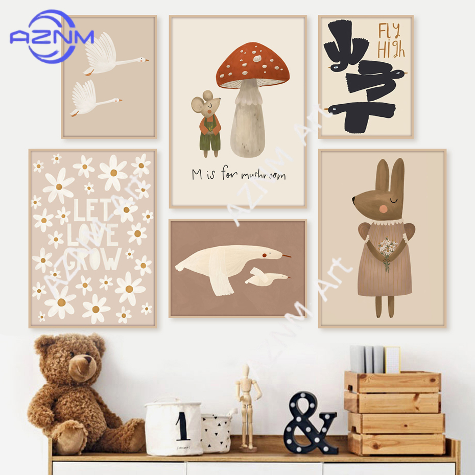 Boho Cartoon Rabbit Mouse Goos - огляд і ціна Baby Nursery Posters