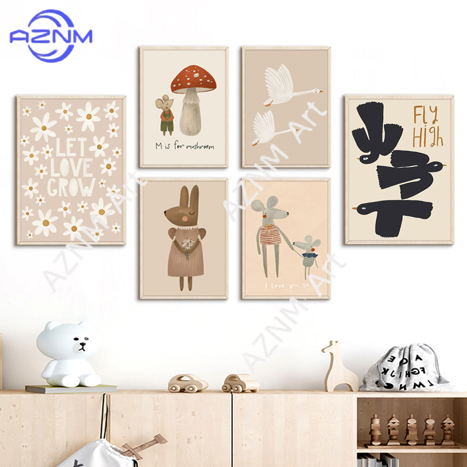 Boho Cartoon Rabbit Mouse Goos - огляд і ціна Baby Nursery Posters