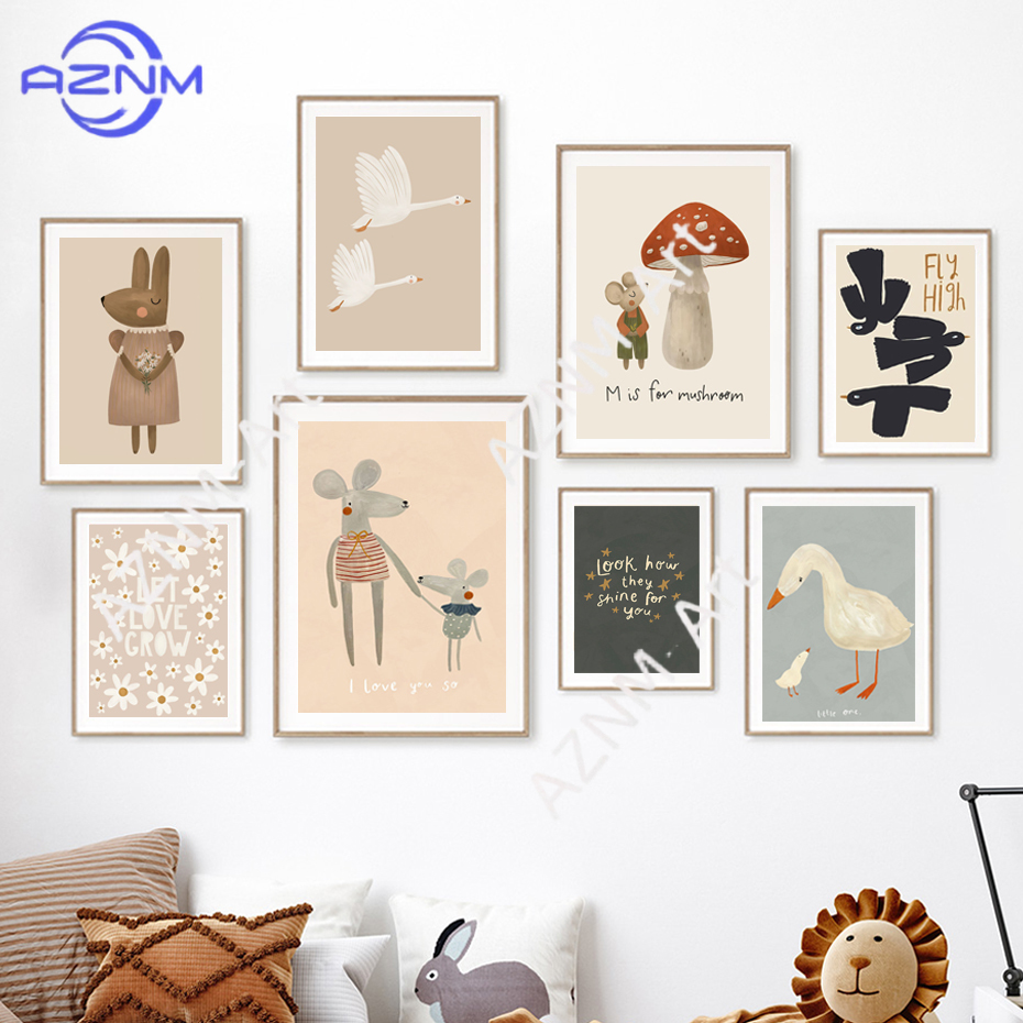 Boho Cartoon Rabbit Mouse Goos - огляд і ціна Baby Nursery Posters