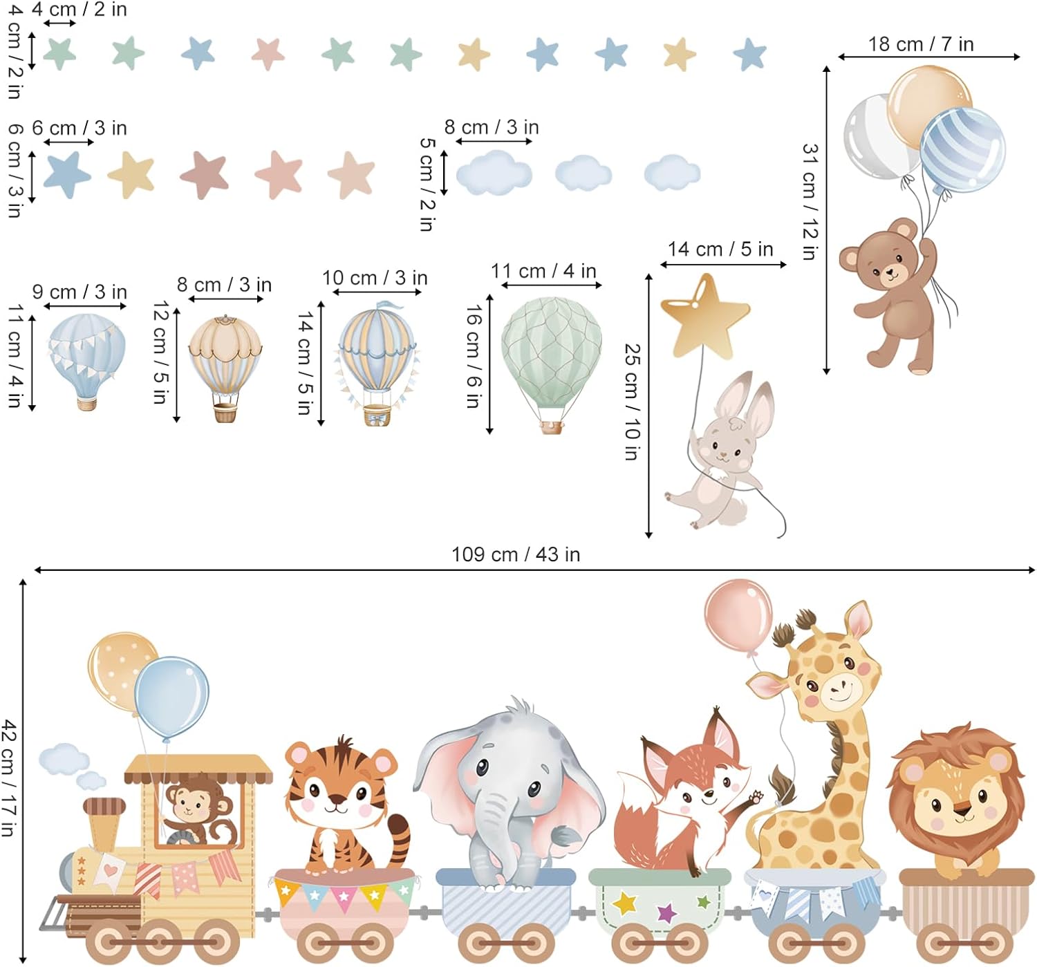 Jungle Animals Train Wall Stic - огляд і ціна Baby Nursery Images Free