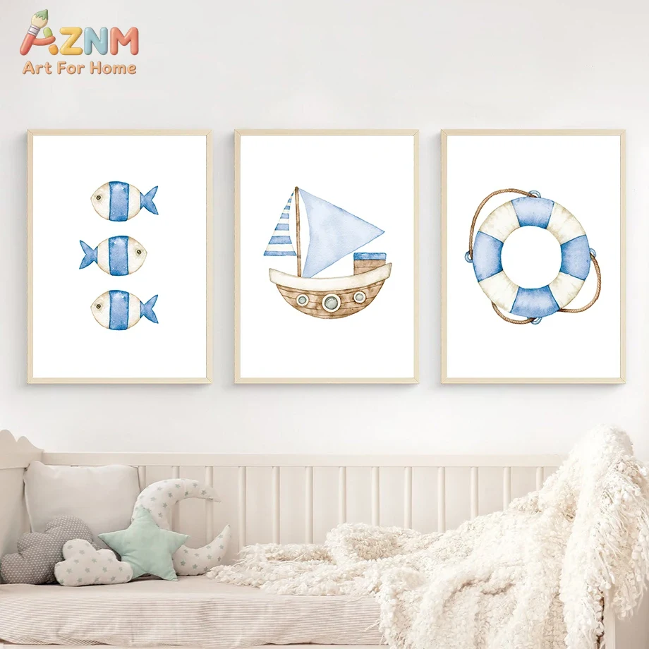 Sailboat Lighthouse Fish Nauti - огляд і ціна Baby Nursery Posters