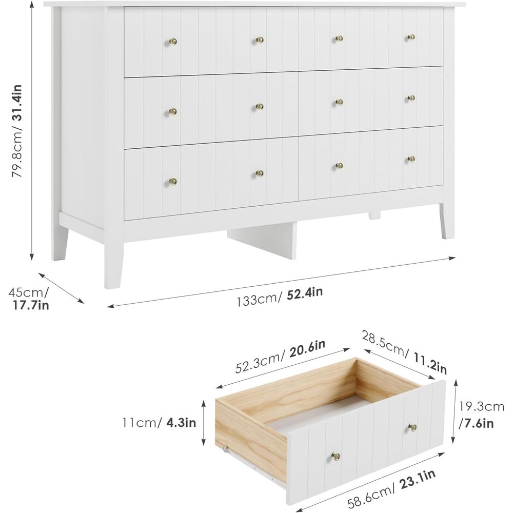 6 Drawer Double Dresser with D - огляд і ціна Drawer Dresser White