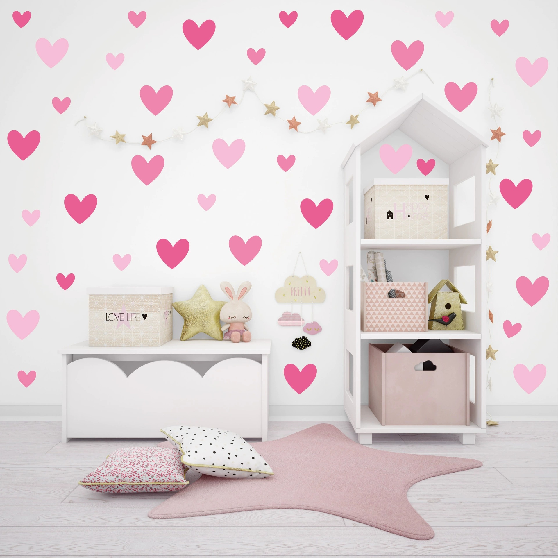 170pcs=10 Sheets Pink Heart Wa - огляд і ціна Baby Nursery Wallpaper Girl