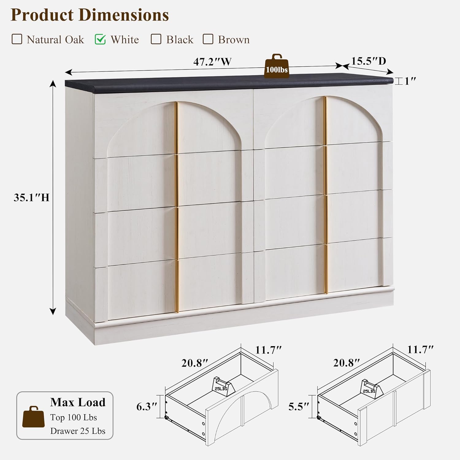 Bedroom, Living Room, Hallway  - огляд і ціна Drawer Dresser White