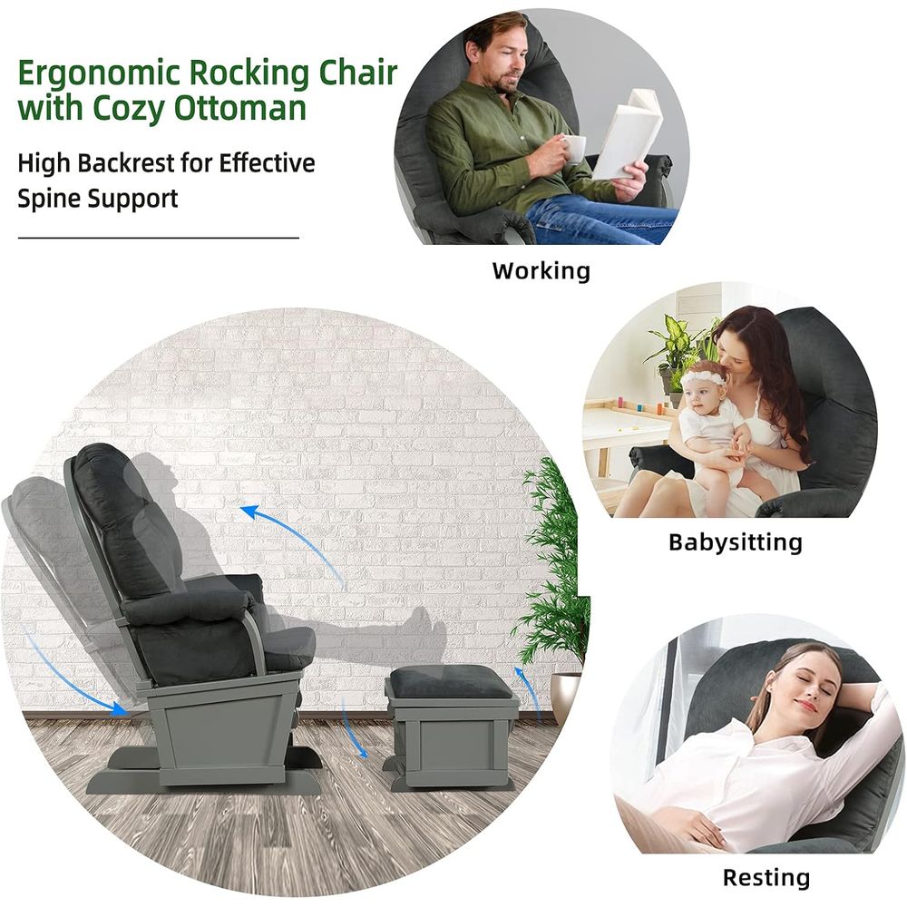 Wooden Baby Rocker with Ottoma - огляд і ціна Baby Nursery Nurse