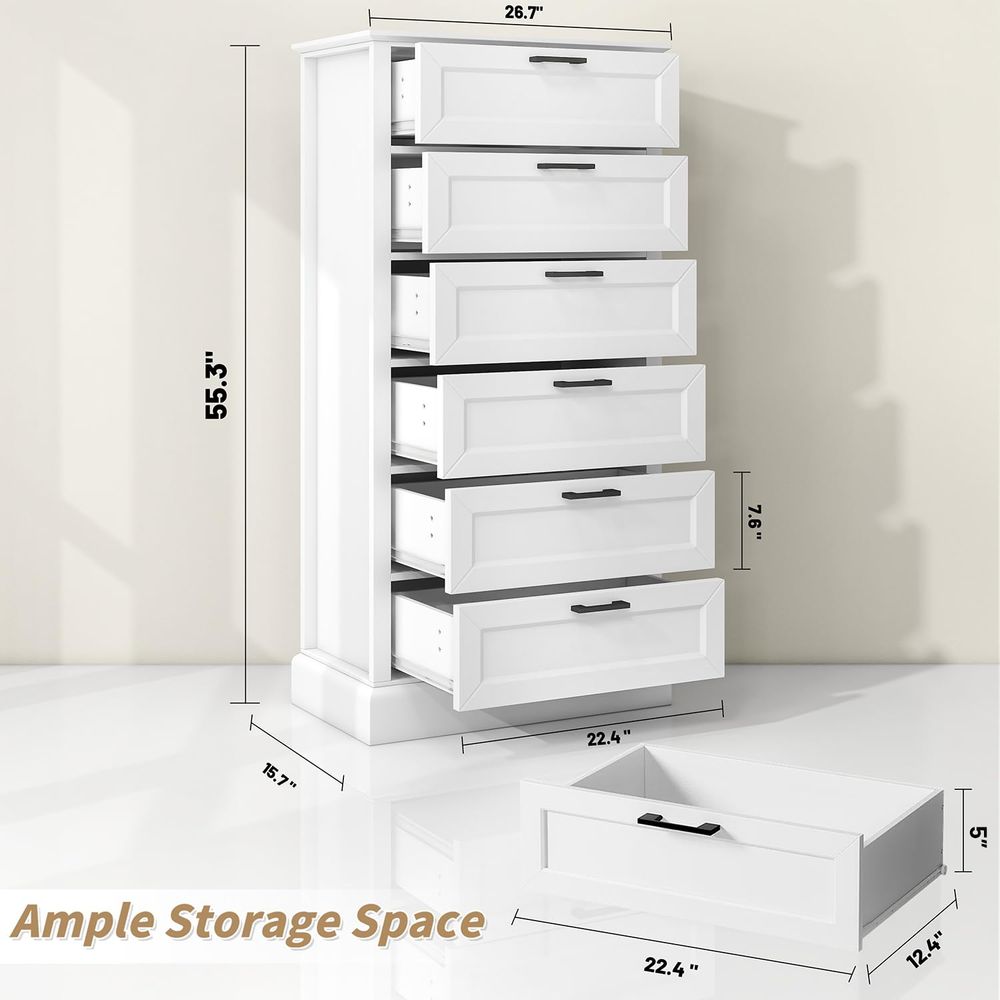 Tall White 6 Drawer Dresser, W - огляд і ціна Drawer Dresser White