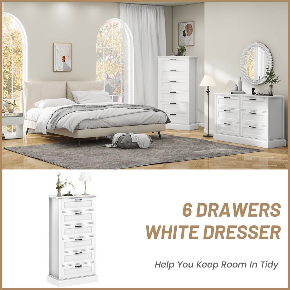 Tall White 6 Drawer Dresser, W - огляд і ціна Drawer Dresser White