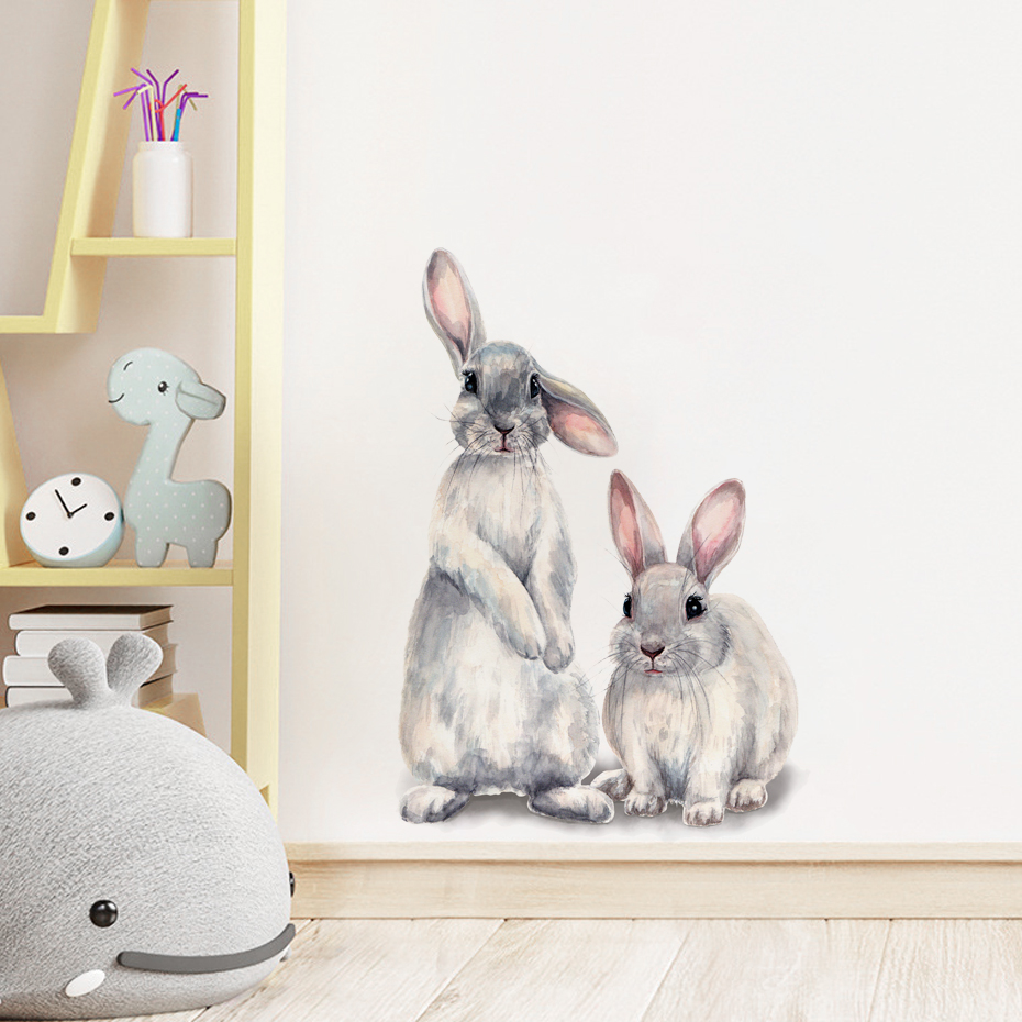 Watercolor Grey Baby Rabbits F - огляд і ціна Baby Nursery Wallpaper Girl