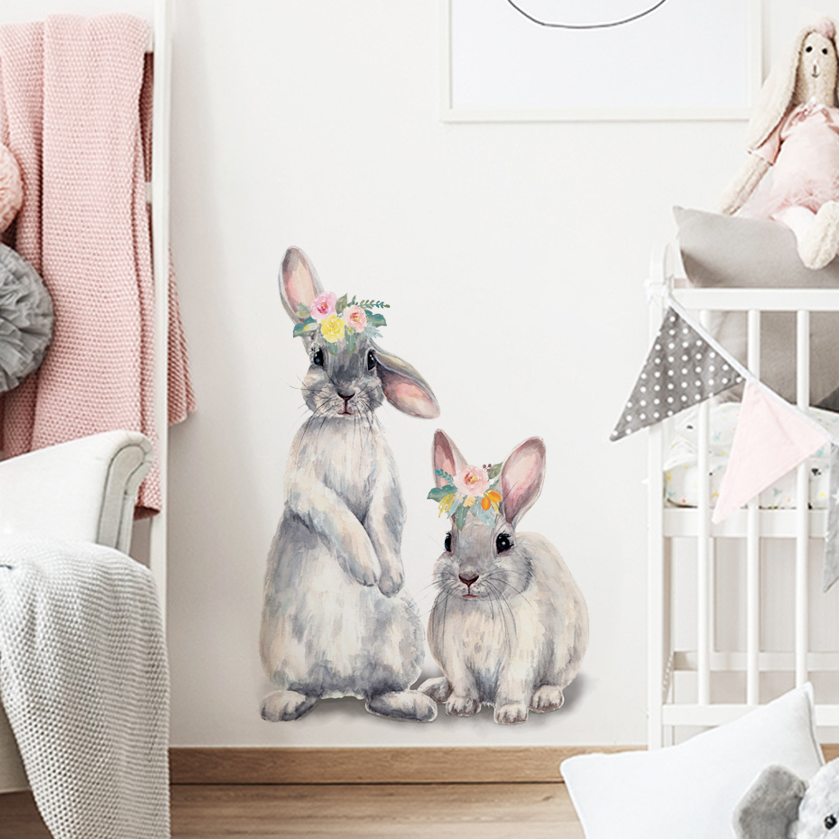 Watercolor Grey Baby Rabbits F - огляд і ціна Baby Nursery Wallpaper Girl