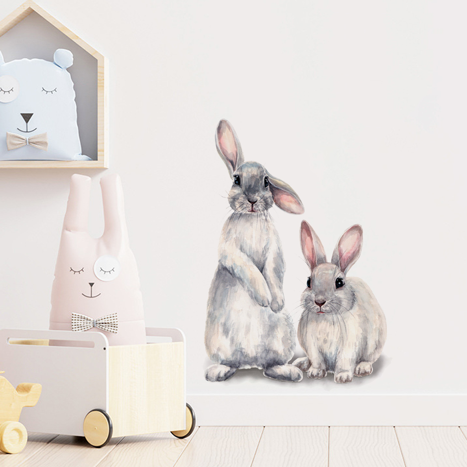 Watercolor Grey Baby Rabbits F - огляд і ціна Baby Nursery Wallpaper Girl