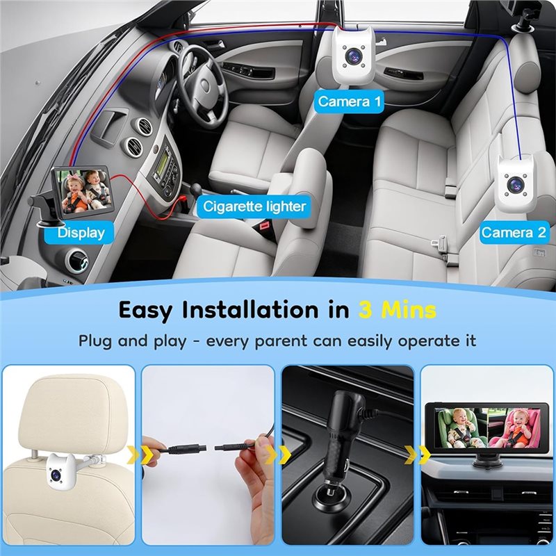 AS57-Baby Car Camera For Kids  - огляд і ціна Baby Monitor Split Screen
